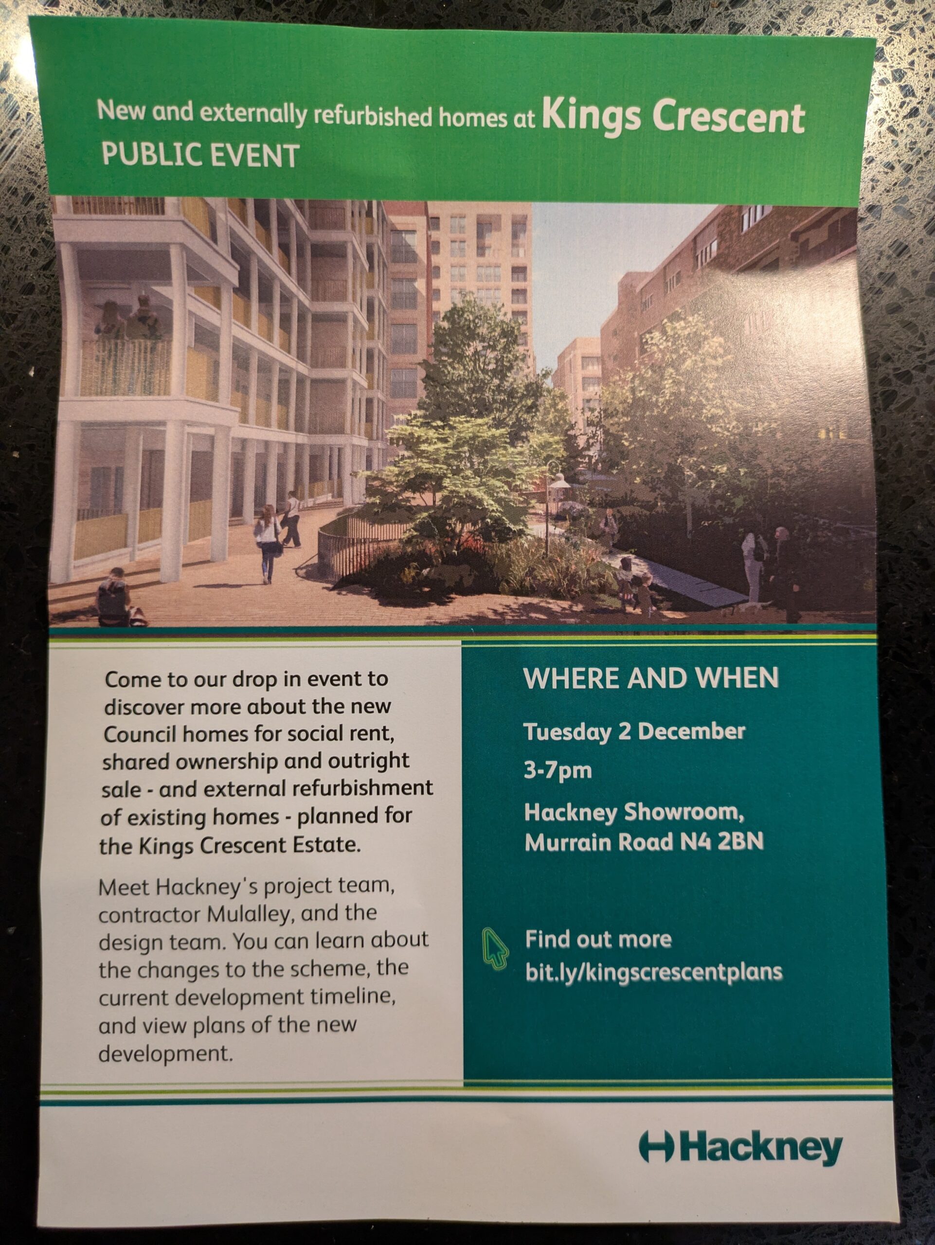 Open event 2 December 3 to 7pm to learn about the upcoming new buildings and refurbishement of existing blocks on the South of Kings Crescent Estate